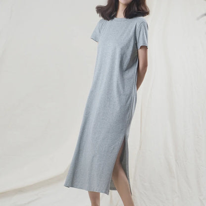 Robe d'été décontractée en coton 94 % pour femme, couleur unie, manches courtes, longue, mi-longue, mode, vêtements pour femmes