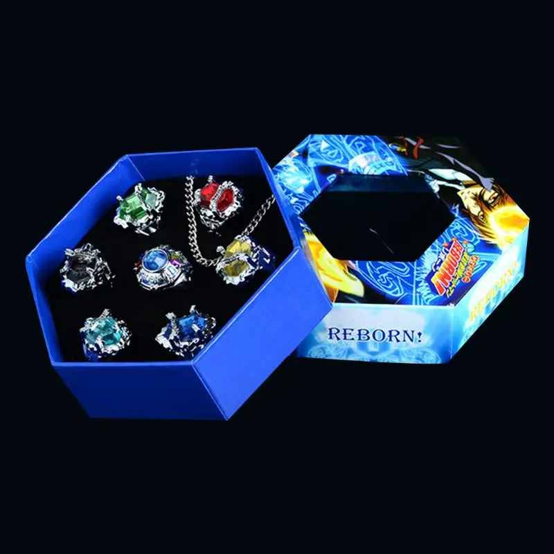 2024 New 7Pcs/Set Katekyo Hitman Reborn Vongola Alloy Rings Anime Cosplay Fashion Jewelry