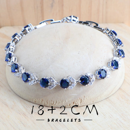 Parure de bijoux en argent 925 pour femme avec zircone bleue, bijoux fantaisie de mariage, boucles d'oreilles, bagues, bracelets en pierre, pendentif, collier