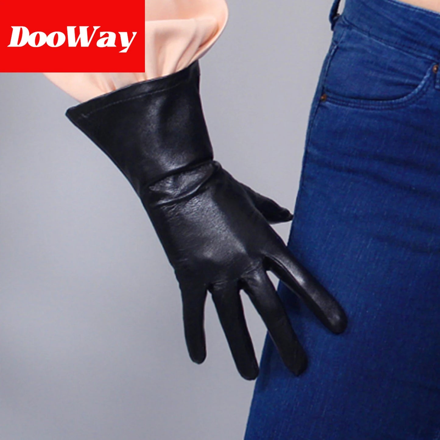 Guantes de cuero NAPPA negros DooWay, piel de cordero importada, pantalla táctil, puños largos, muñeca de 11 pulgadas, guante cálido para fiesta de cosplay