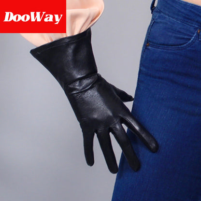 DooWay Black NAPPA Leather Gloves Imported Lambskin TOUCHSCREEN Long Arm Cuff 11-inch Wrist Warm Gauntlet Cosplay Party Finger