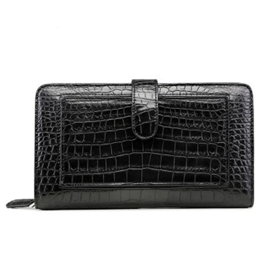 Sac en cuir de crocodile marron pour homme, portefeuille multifonction, sac à main de grande capacité, pochette carrée pour homme