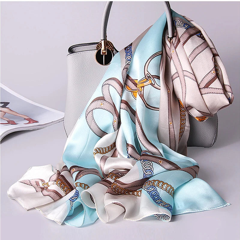 100% Silk Scarf Women Printed Design Classic Rectangle 175*65cm Handmade Hemming Elegant Scarves Neckerchief New Fashion