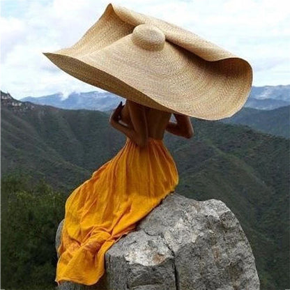 Sombrero de playa de verano de 90 cm con protección UV, sombrero de paja plegable de ala ancha grande de 35 cm, gorras de sombrilla plegables de gran tamaño