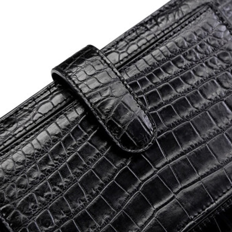 Sac en cuir de crocodile marron pour homme, portefeuille multifonction, sac à main de grande capacité, pochette carrée pour homme