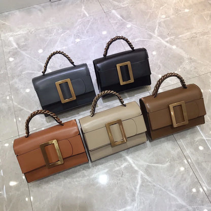 2024 Metal Button Women Bag Real Leather Luxury Flap Handbag Large Capacity Butterfly Square Buckle Small Brown Women Handbags