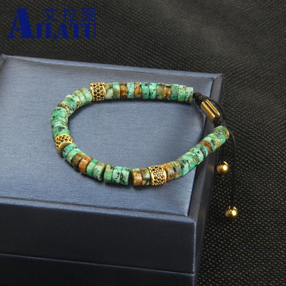 Ailatu Men's Macrame Bracelet with 6mm Lapis Lazuli & African Stone Beads Couples Jewelry Top Quality Free Logo Service