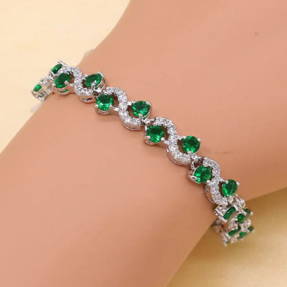 925 Sterling Silver Green Stones Cubic Zirconia Jewelry Sets For Women Earrings/Pendant/Necklace/Ring/Bracelet