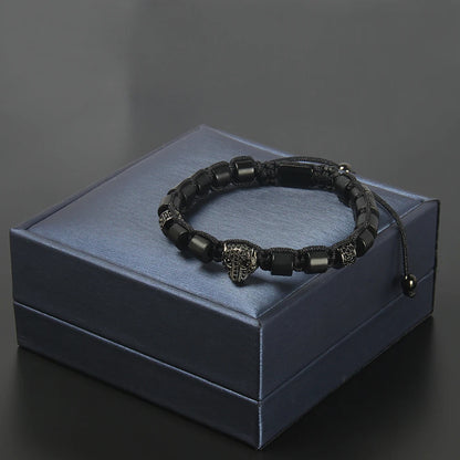 Bijoux de luxe de haute qualité pour hommes Ailatu Bracelet en macramé léopard en zircone cubique noir Service de logo gratuit Livraison directe