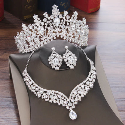 KMVEXO Hermosos conjuntos de joyas nupciales de cristal AB, pendientes, collares y tiaras de moda para mujeres, conjunto de joyas con corona para vestido de novia