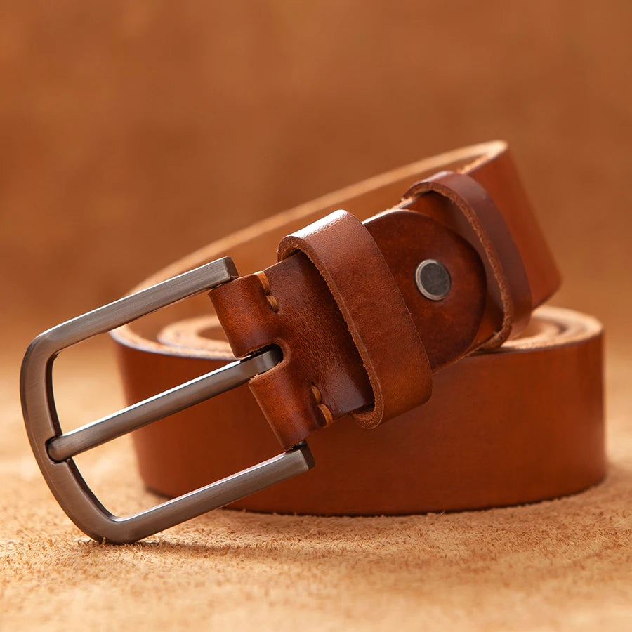 Ceintures en cuir véritable Top Cow pour hommes, ceinture de luxe de haute qualité, style mode vintage marron cowboy