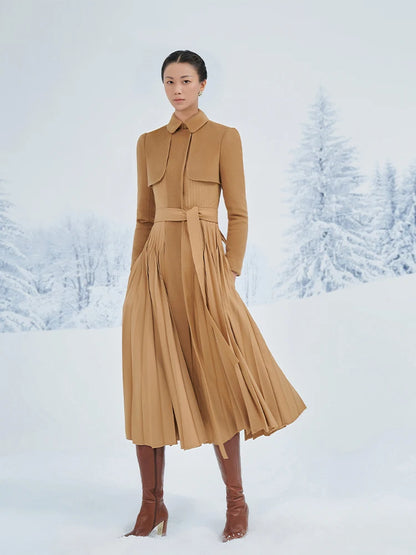 tailor shop winter cashmere wool pleat  coat dress swing skirt plus size unique outfit