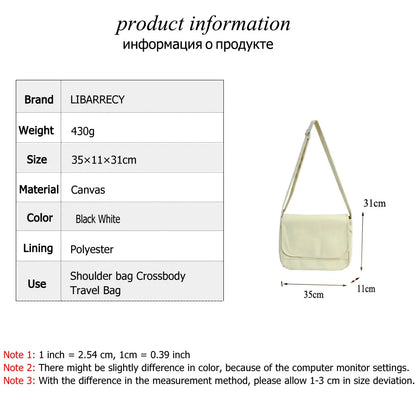 Solid Color Designer Fashion Women's Shoulder Bags High Quality Canvas Ladies Crossbody Bag Casual Young Student School Bookbag