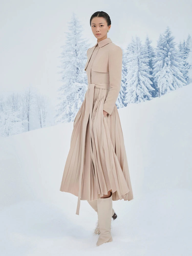 tailor shop winter cashmere wool pleat  coat dress swing skirt plus size unique outfit