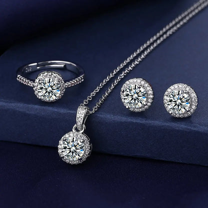 Ensemble de bijoux en diamant de laboratoire solitaire en argent sterling 925, bagues de mariage, boucles d'oreilles, collier pour femmes, bijoux de mariée en moissanite