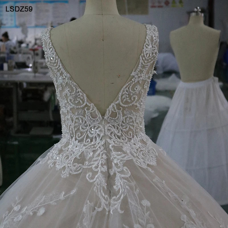 LSDZ59 vestidos de novia de talla grande con cuello en v, vestido de novia de lujo, vestidos de novia de cola larga bohemios 2020 de alta calidad