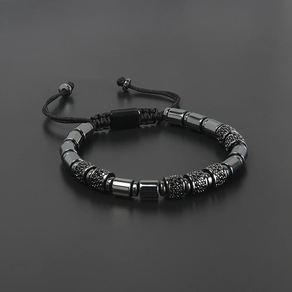 Ailatu High Quality Luxury Men Jewelry Balck CZ Leopard Macrame Bracelet Free Logo Service Drop Shipping