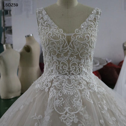 LSDZ59 vestidos de novia de talla grande con cuello en v, vestido de novia de lujo, vestidos de novia de cola larga bohemios 2020 de alta calidad