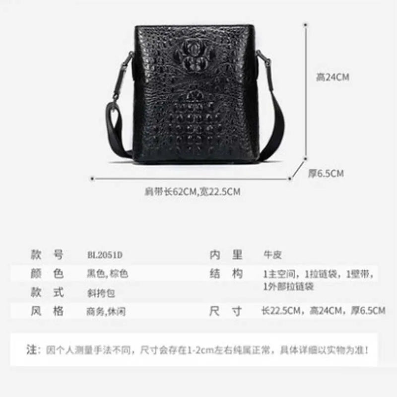 langhao Single shoulder bag  crocodile leather  Men's bags  business  Inclined shoulder bag  Vertical type square  Men's bags