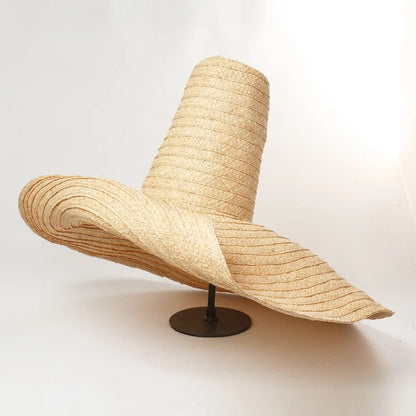 New Handmade Raffia Model Show High Top Big Wide Brim Hats For Women Sun Cap Ladies Custom Leisure Summer Beach Holiday Cap Cape