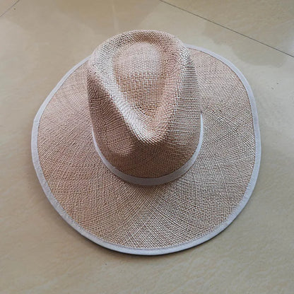 Chapeau d'été unisexe classique pour hommes et femmes, chapeau Fedora en paille tissée à la main, chapeau de soleil élégant, casquette de jazz à bande beige, Kentucky Derby