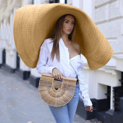 Sombrero de playa de verano de 90 cm con protección UV, sombrero de paja plegable de ala ancha grande de 35 cm, gorras de sombrilla plegables de gran tamaño