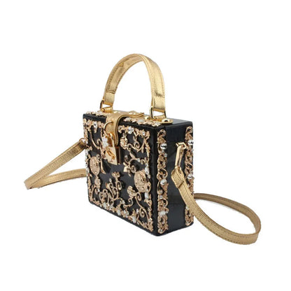 Carteras y bolsos de acrílico, bolsos de mano negros de noche para bodas, bolsos de mano huecos de metal para mujer, bolsos cruzados de hombro dorados