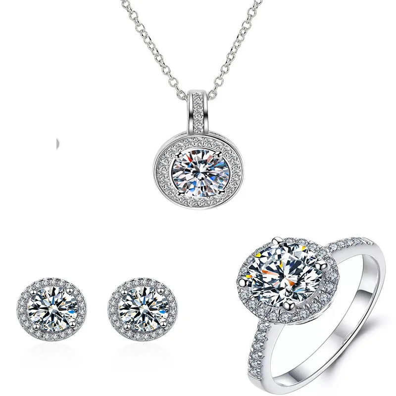 Ensemble de bijoux en diamant de laboratoire solitaire en argent sterling 925, bagues de mariage, boucles d'oreilles, collier pour femmes, bijoux de mariée en moissanite