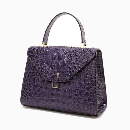 Sac à main carré en cuir véritable à texture crocodile pour femme