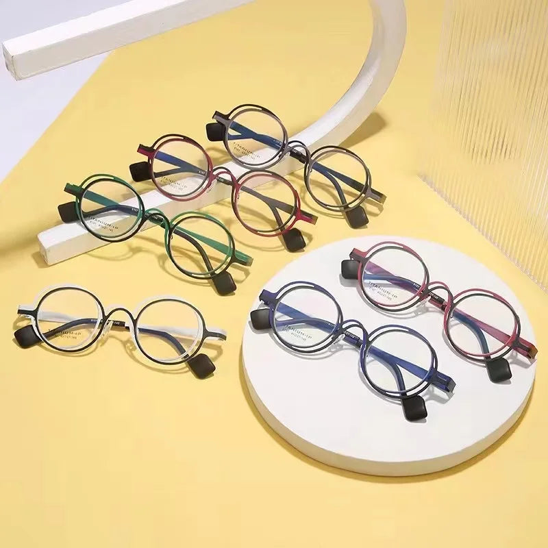 Gafas de titanio AooKoNi japonesas con montura irregular para hombre y mujer, redondas, para miopía, con doble efecto de desenfoque y astigmatismo