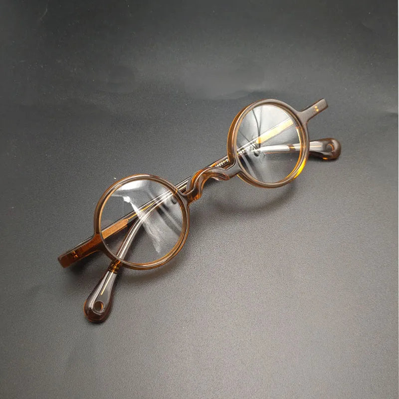 Lunettes de vue rétro optiques vintage transparentes marron à petite monture ronde en acétate pour myopie avec verres de diamètre 34 mm rétro