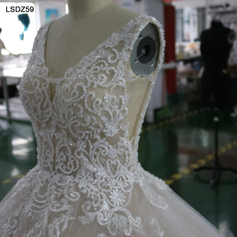 LSDZ59 vestidos de novia de talla grande con cuello en v, vestido de novia de lujo, vestidos de novia de cola larga bohemios 2020 de alta calidad