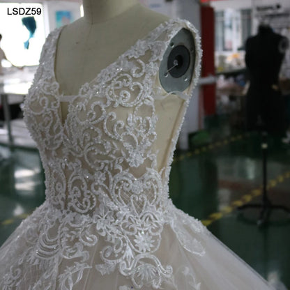 LSDZ59 vestidos de novia de talla grande con cuello en v, vestido de novia de lujo, vestidos de novia de cola larga bohemios 2020 de alta calidad