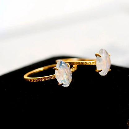 LAMOON Natural Moonstone Ring For Women 925 Sterling Silver K Gold Plated Wedding Engagement Ring Retro Japan Style Fine Jewelry