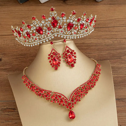 KMVEXO Gorgeous Crystal AB Bridal Jewelry Sets Fashion Tiaras Earrings Necklaces Set for Women Wedding Dress Crown Jewelry Set