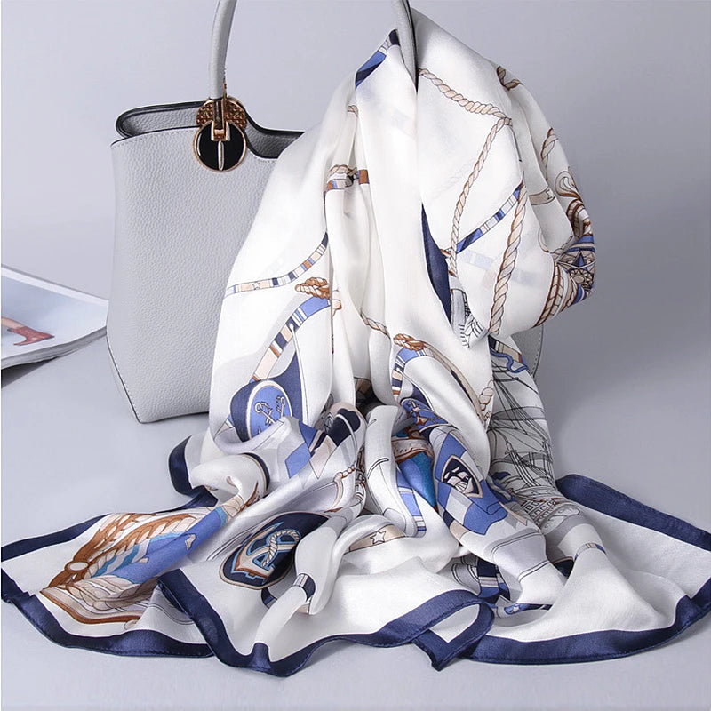 Foulard 100% soie pour femme, motif imprimé, classique, rectangulaire, 175 x 65 cm, fait à la main, élégant, nouvelle mode