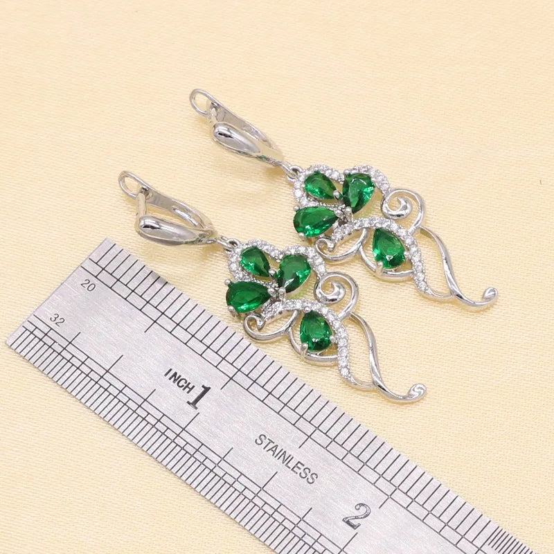 Conjuntos de joyas de circonita cúbica con piedras verdes de plata esterlina 925 para mujer: pendientes, colgantes, collares, anillos y pulseras