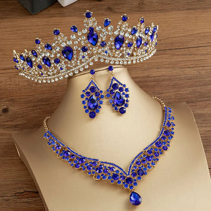 KMVEXO Gorgeous Crystal AB Bridal Jewelry Sets Fashion Tiaras Earrings Necklaces Set for Women Wedding Dress Crown Jewelry Set