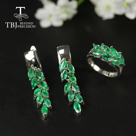 Natural Emerald Jewelry Set precious gemstone zambia Emerald clasp earring Ring 925 sterling silver for women best gift tbj