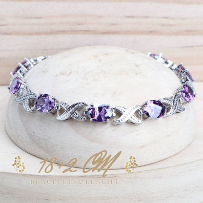 Parure de bijoux de mariée pour femme en argent 925 avec zircone violette, bijoux fantaisie raffinés, boucles d'oreilles, bagues, bracelets, pendentif, collier