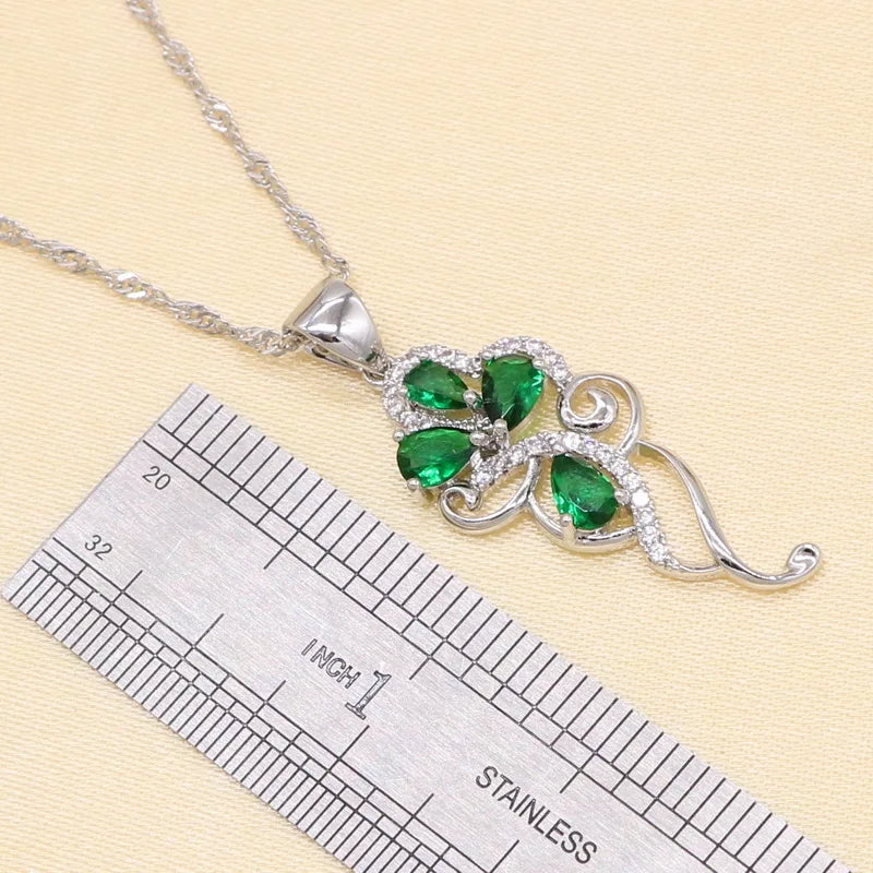 925 Sterling Silver Green Stones Cubic Zirconia Jewelry Sets For Women Earrings/Pendant/Necklace/Ring/Bracelet