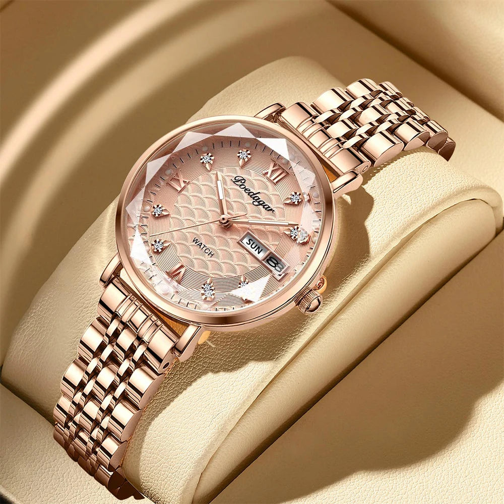 POEDAGAR Montre Femme Nouvelle Mode De Luxe En Acier Inoxydable Montre-Bracelet Bracelet Simple Or Rose Étanche Lumineux Dames Montres