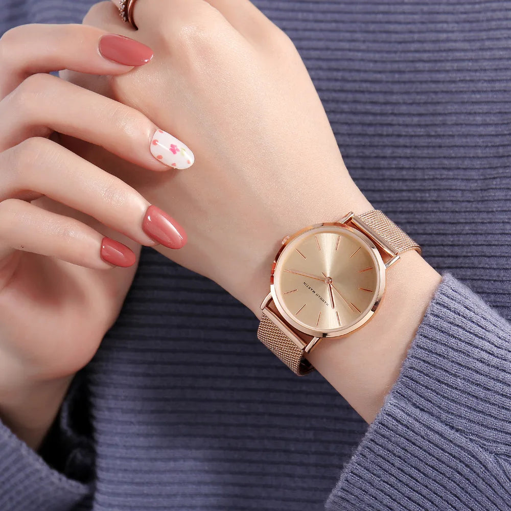 Montre-bracelet de luxe pour femme avec bracelet en acier inoxydable de qualité A++++, mouvement à quartz japonais, étanche, entièrement en or rose