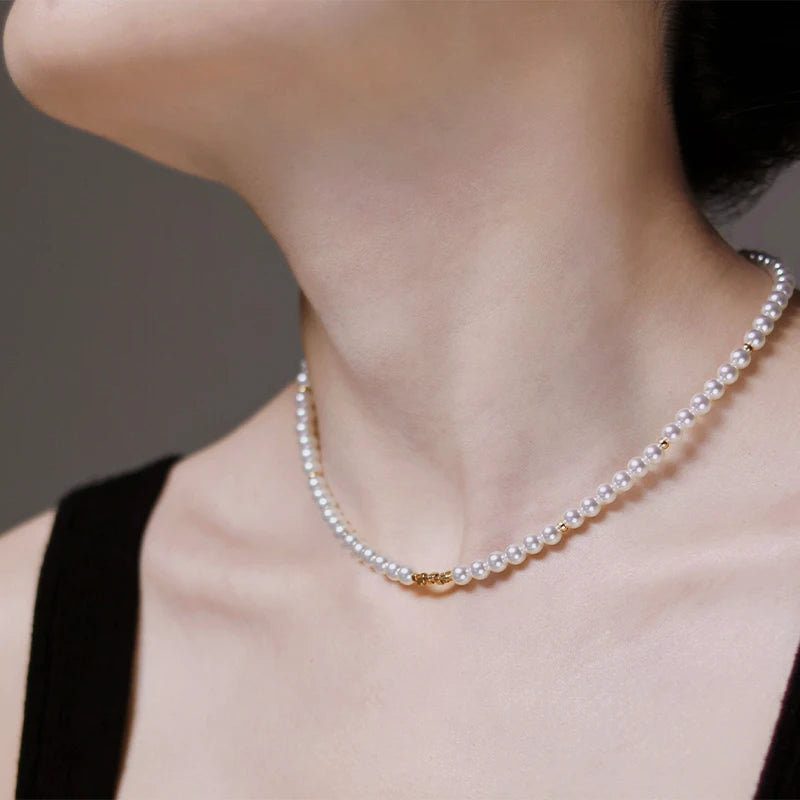 Collier de perles en or plaqué cuivre K, bijoux en argent déchiqueté, chaîne de clavicule pour femme