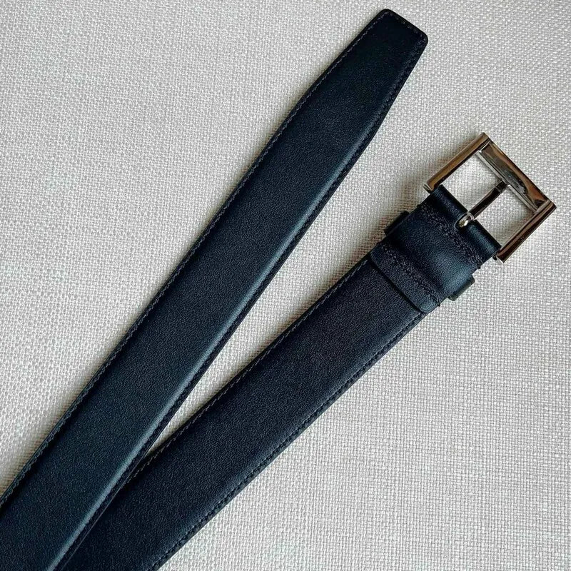 Ceinture longue en cuir de veau 3,5 pour femme Accessoires de mode Ceinture à boucle aiguille en cuir uni pour hommes et femmes