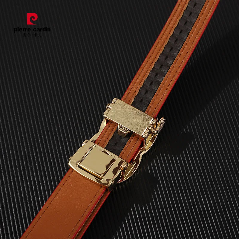 Pierre Cardin Women Genuine Leather Belts for Women belt Women's automatic buckle waistband Red