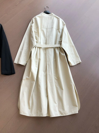 2024 early autumn new women's fashion long-sleeved stand-up collar belt trench coat dress 0827