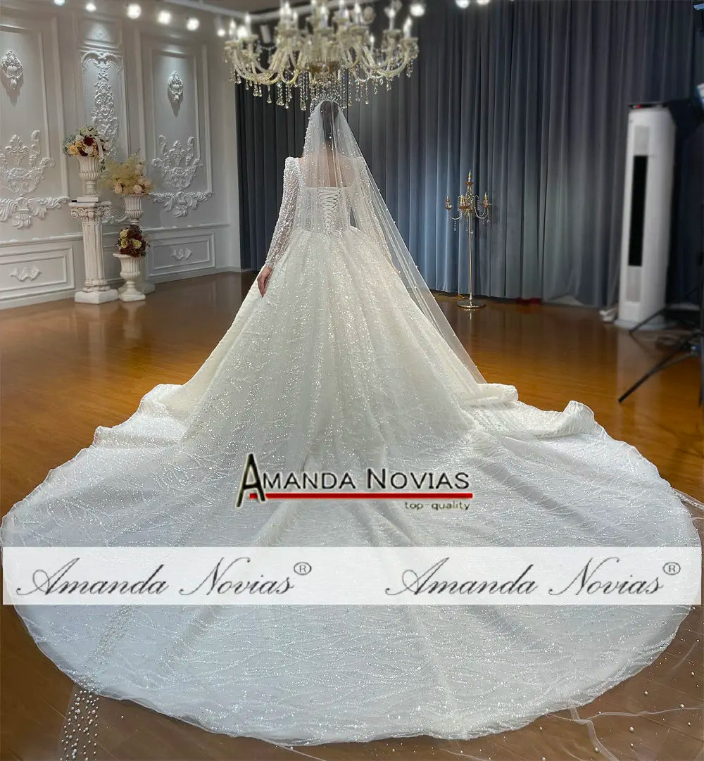 Vestido de novia de lujo con encaje y pedrería de Amanda Novias NS4763, pedido personalizado