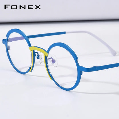 FONEX Monture de lunettes en titane coloré pour femmes, nouvelle mode rétro ronde, lunettes F85773