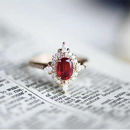 Vintage Gemstone Rings Natural Garnet For Women 925 Sterling Silver K Gold Plated Red Stone Wedding Engagement Jewelry RI182